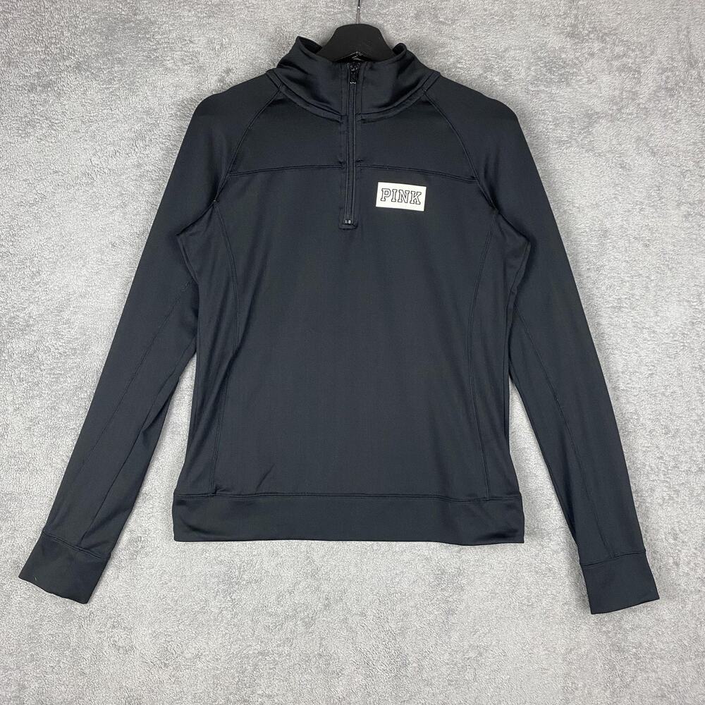 PINK Victoria's Secret Pullover Womens Medium Black Ultimate Quarter Zip Top